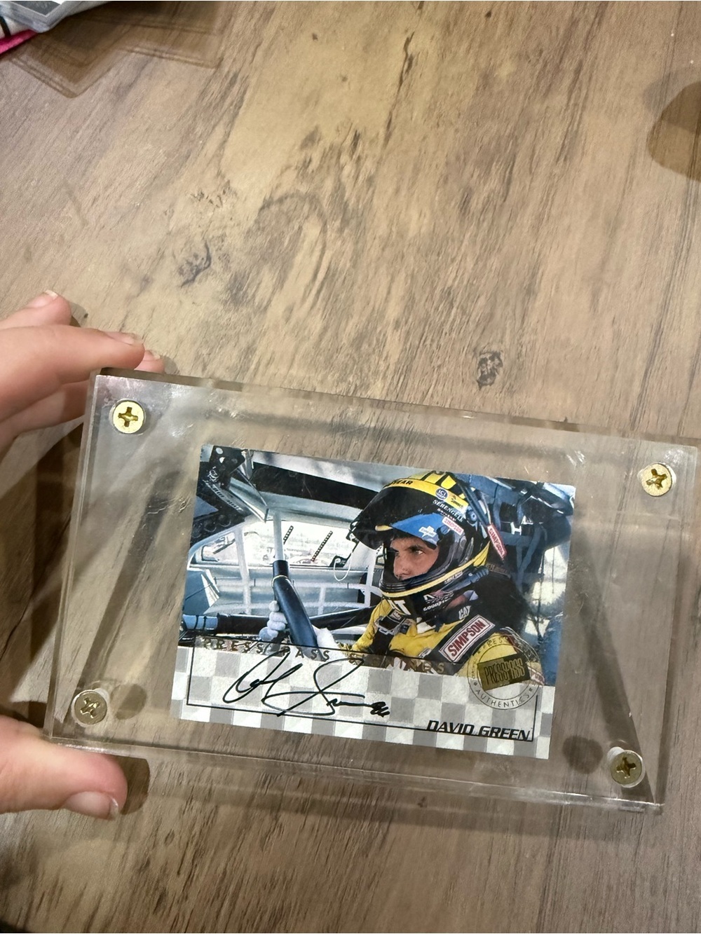 David Green Signed Racing Card in Clear Display Case - Yellow/Black